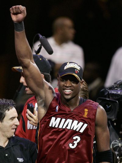 Dwyane Wade of the Miami Heat celebrates