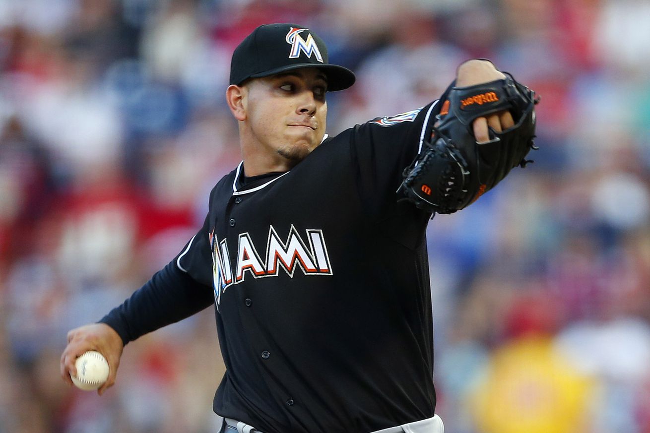 Pitcher Jose Fernandez #16 of the Miami Marlins delivers a pitch against the Philadelphia Phillies in a MLB baseball game on May 4, 2013 at Citizens Bank Park in Philadelphia, Pennsylvania.