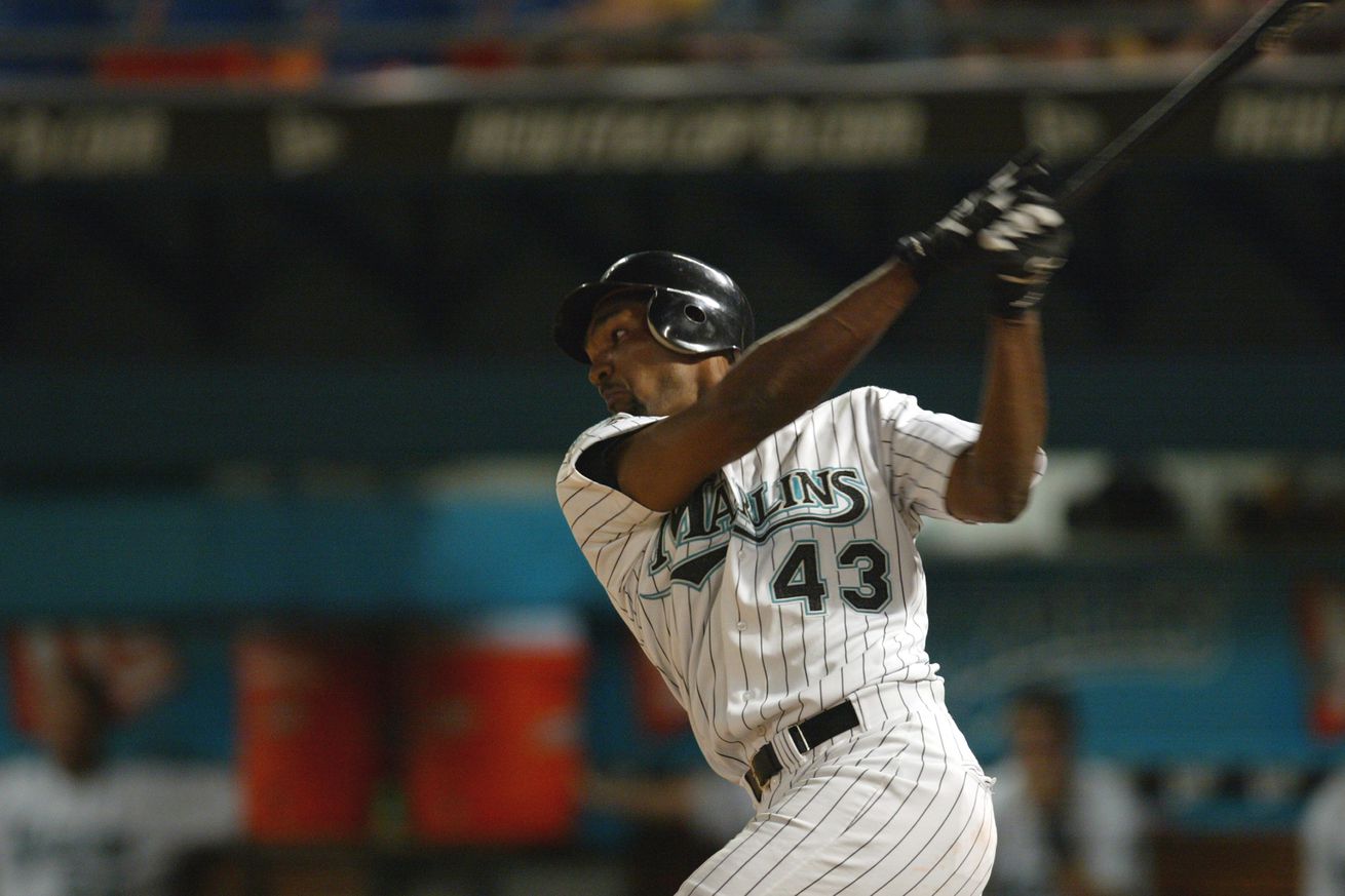 Juan Encarnacion swings at a pitch