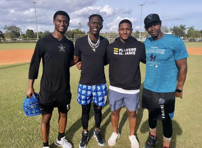 From left to right: Enrique Bradfield Jr., Jazz Chisholm Jr., Xavier Edwards and Juan Pierre