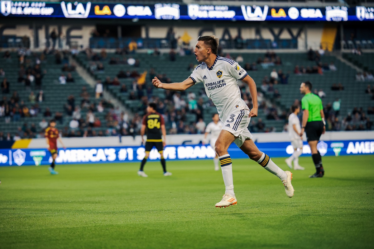 LA Galaxy Defender Julian Aude will hope to have another impressive game in his first Cali Clásico against the San Jose Earthquakes on Sunday, May 14, 2023. (Photo Credit: LA Galaxy)